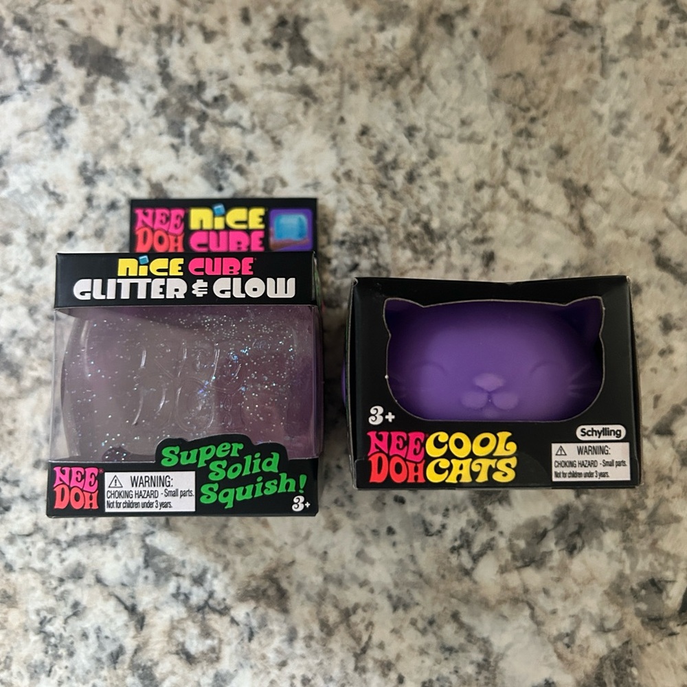 NeeDoh Glitter Nice Cube & Cool Cat Purple NeeDoh Schylling Squishy Toy Bundle